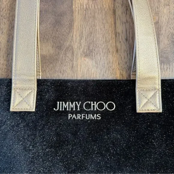 Jimmy Choo Parfums Tote Bag Black Velvet Gold Metallic Sparkle Drop Handle - Picture 4 of 10